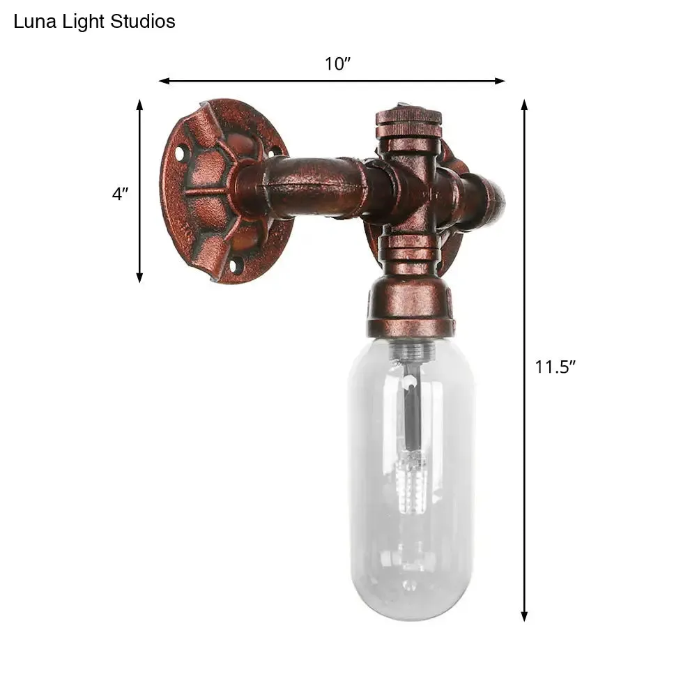 Clear Glass Industrial Weathered Copper Wall Sconce with Pipe Design – Bedroom Light Fixture