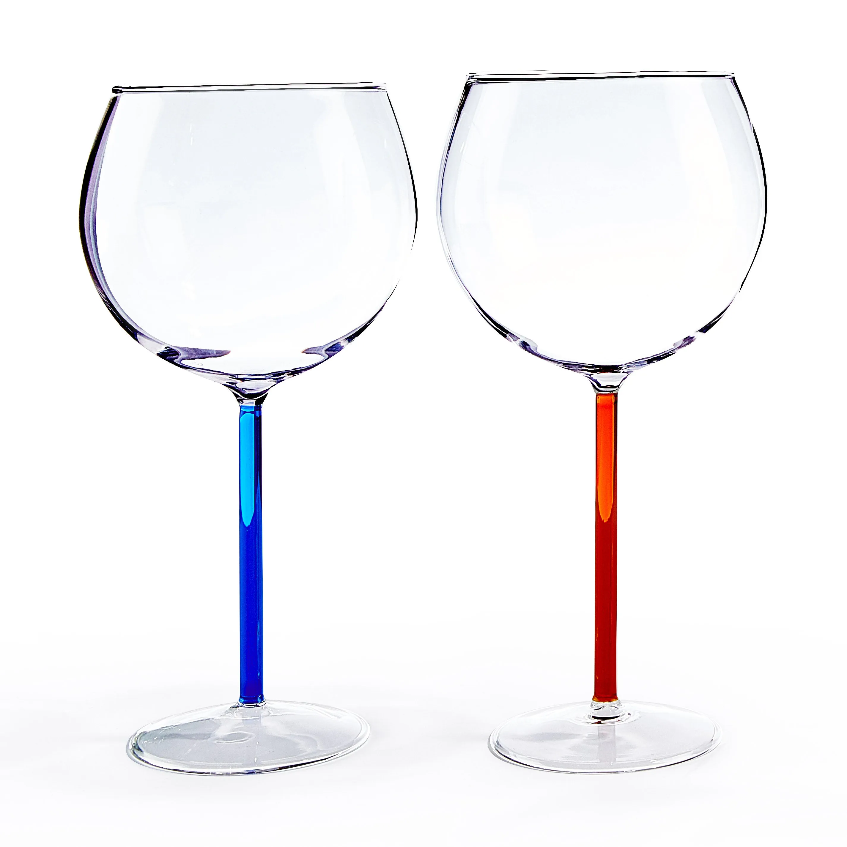 Color Accent Red Wine Glasses - Set of 2 - Blue/ Red Orange