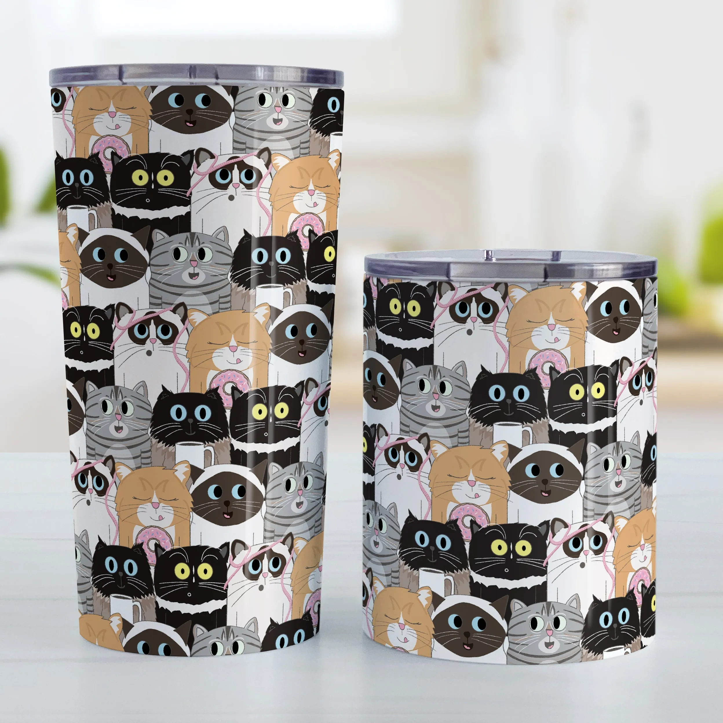 Cute Cat Stack Pattern Tumbler Cup