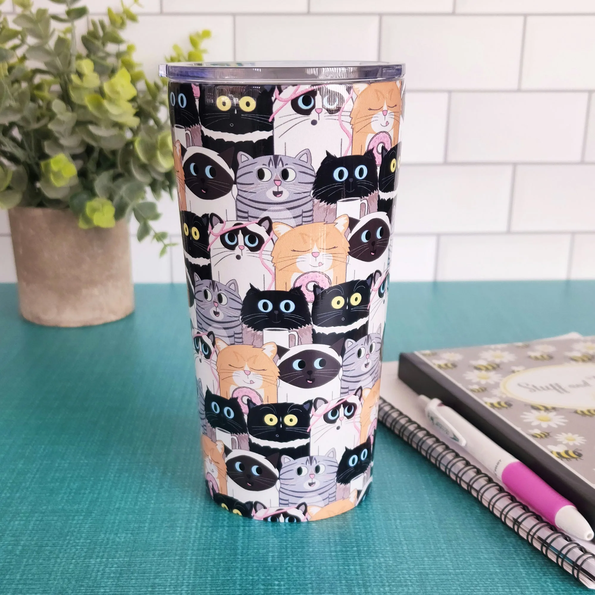 Cute Cat Stack Pattern Tumbler Cup