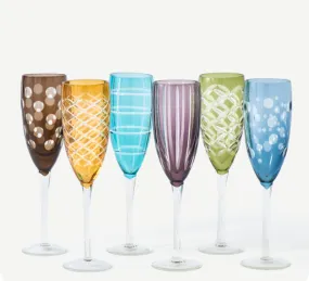 Cuttings Multicolor Champagne Glasses (Set of 3)