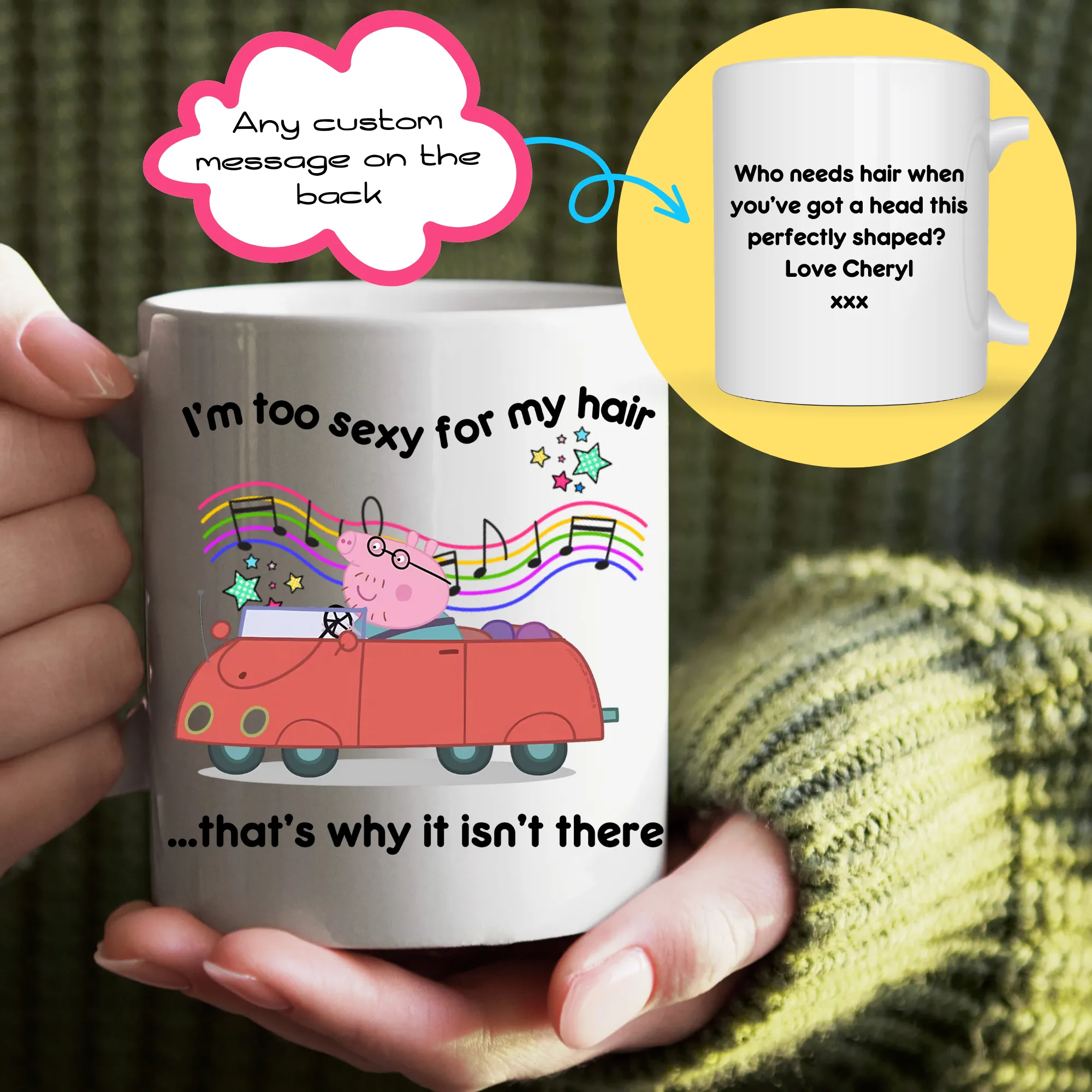 Daddy Pig, I'm too Sexy for my hair: Custom Mug and Funny Gift for him