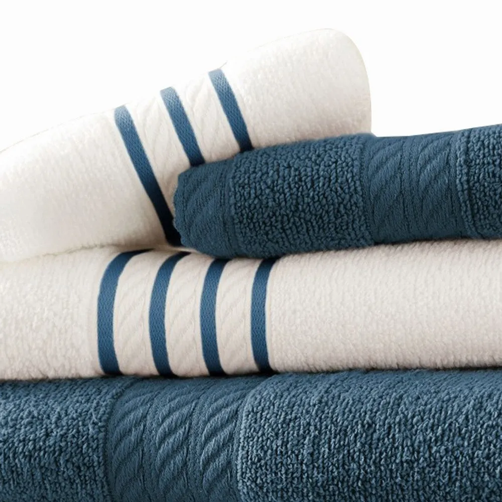 Dana 6 Piece Soft Egyptian Cotton Towel Set, Striped Pattern, Blue, White By Casagear Home