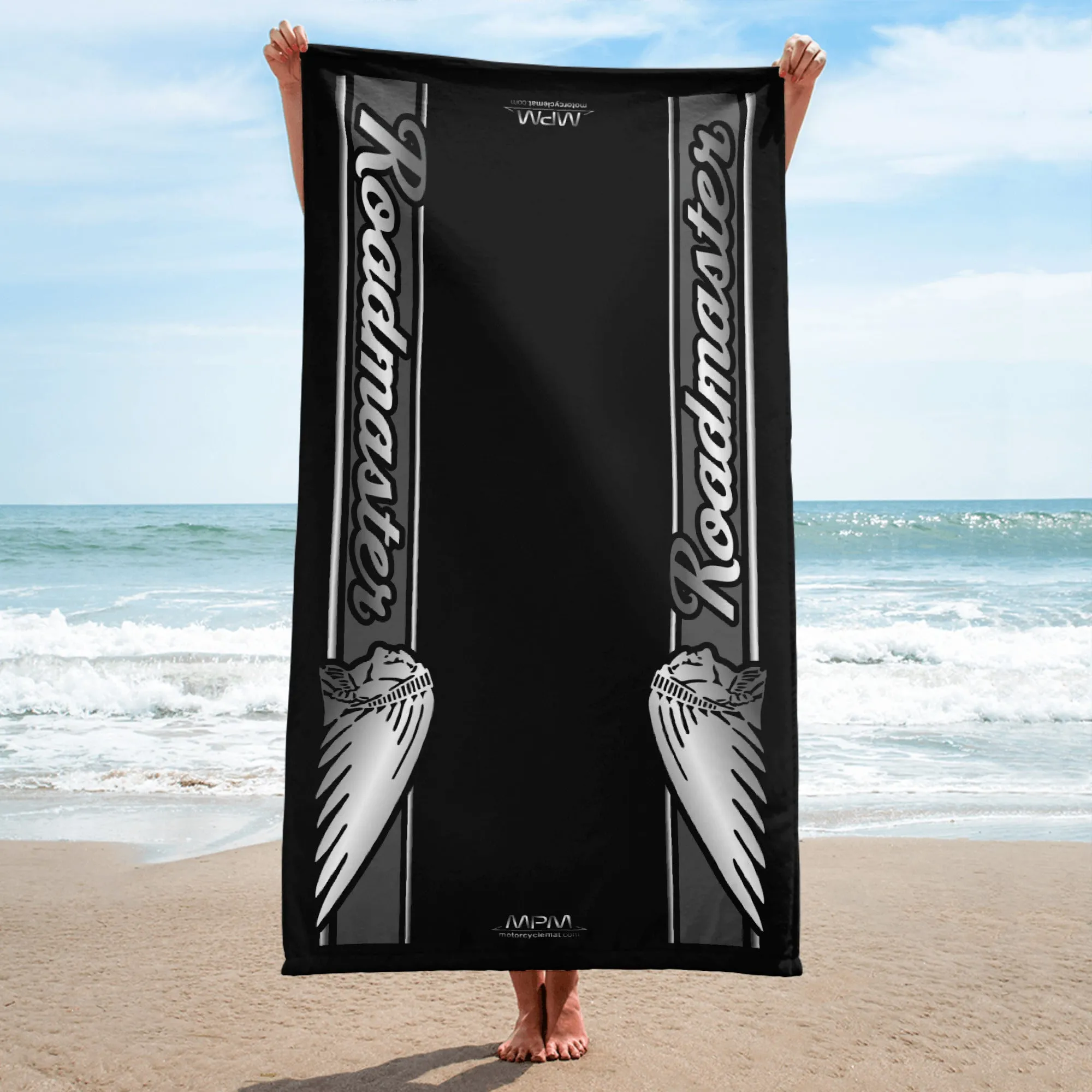 Designed Beach Towel Inspired by Indian Roadmaster Black Metallic Color Motorcycle Model - MM9335