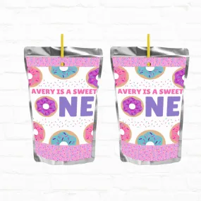 Donut Birthday Sweet One Personalized Juice Pouch Labels|Printable File