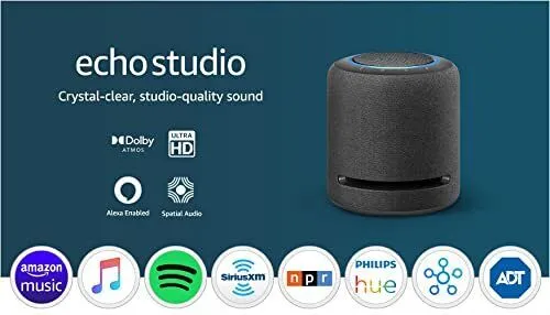 Echo Studio | Glacier White with Philips Hue Color Smart Bulb