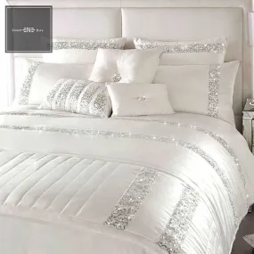 Elegant Look White Bridal Quilt Set - 12 Pieces Set with Free Quilt Filling