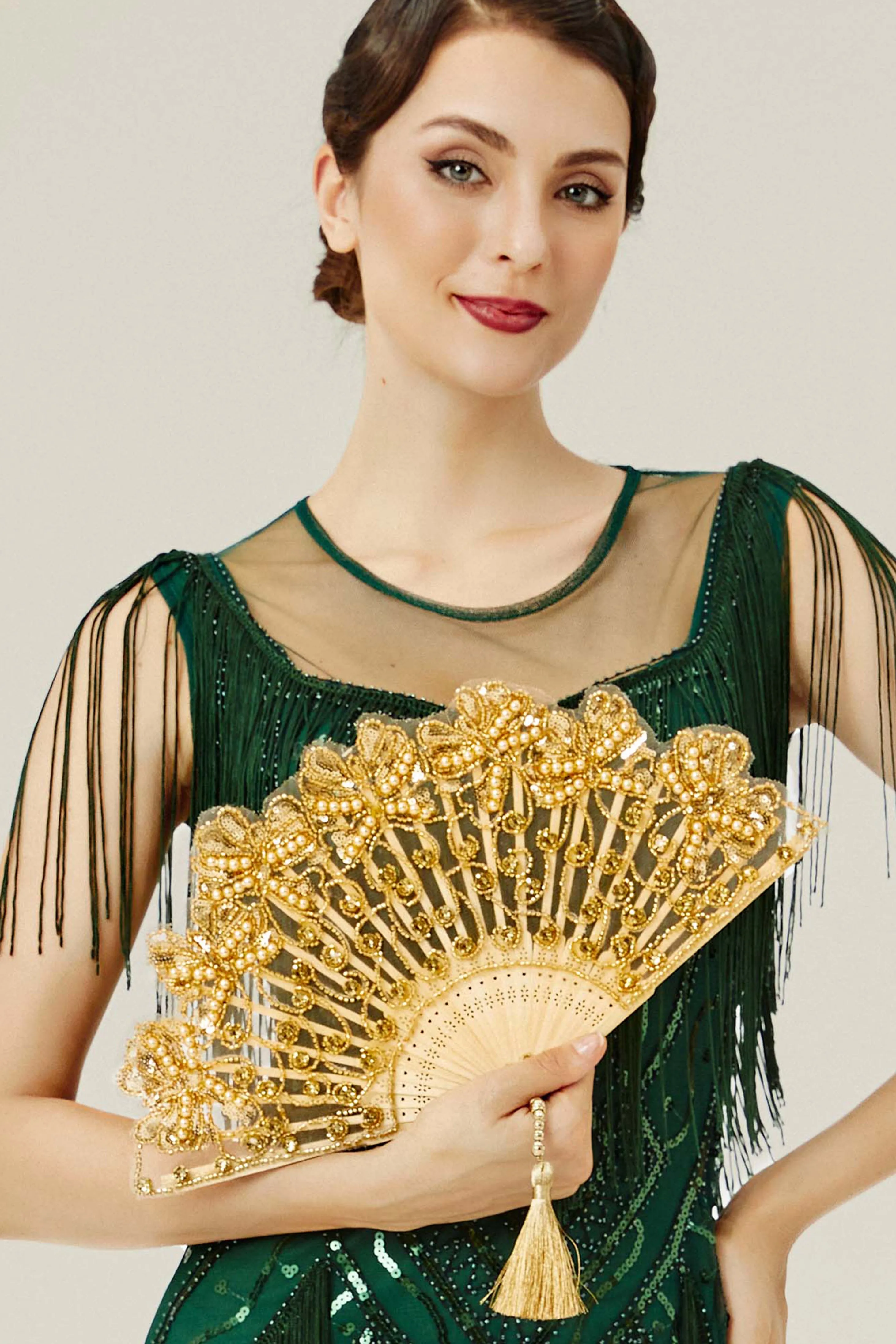 Elegant Non-Foldable Beaded Fan