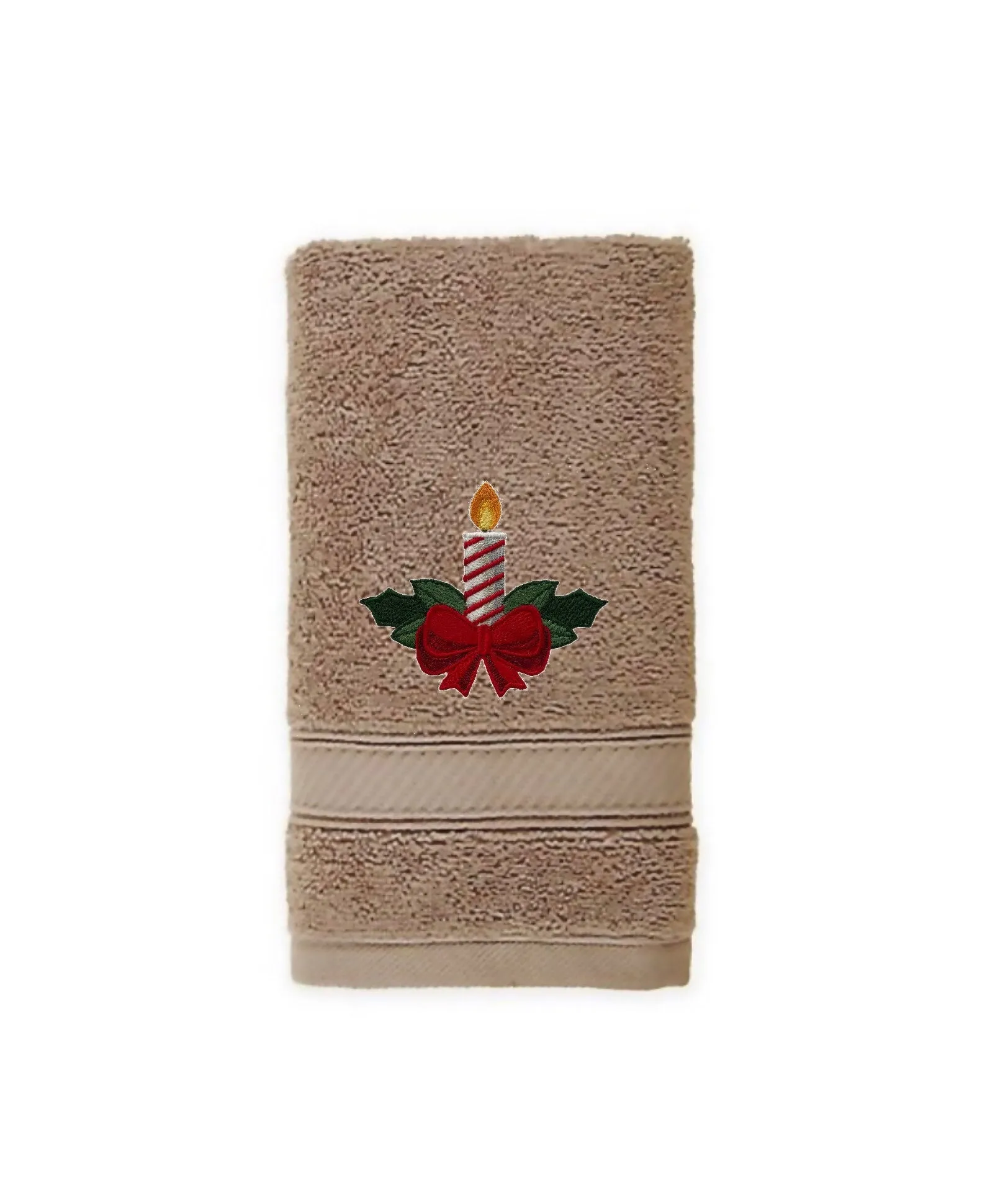 Embroidered Winter Christmas Candle Bath Towels. 100% Plush Cotton Hand or Fingertip Towel