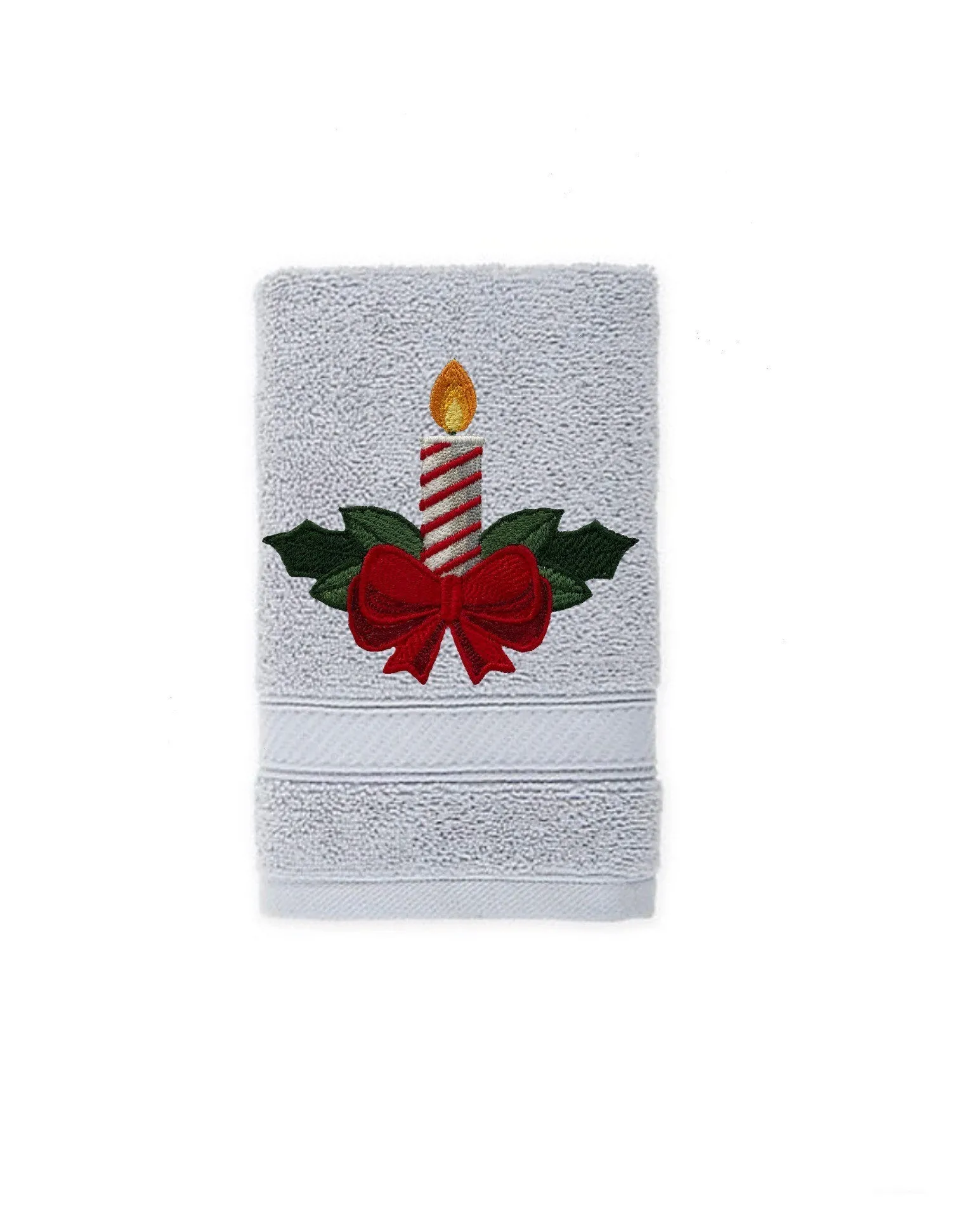 Embroidered Winter Christmas Candle Bath Towels. 100% Plush Cotton Hand or Fingertip Towel