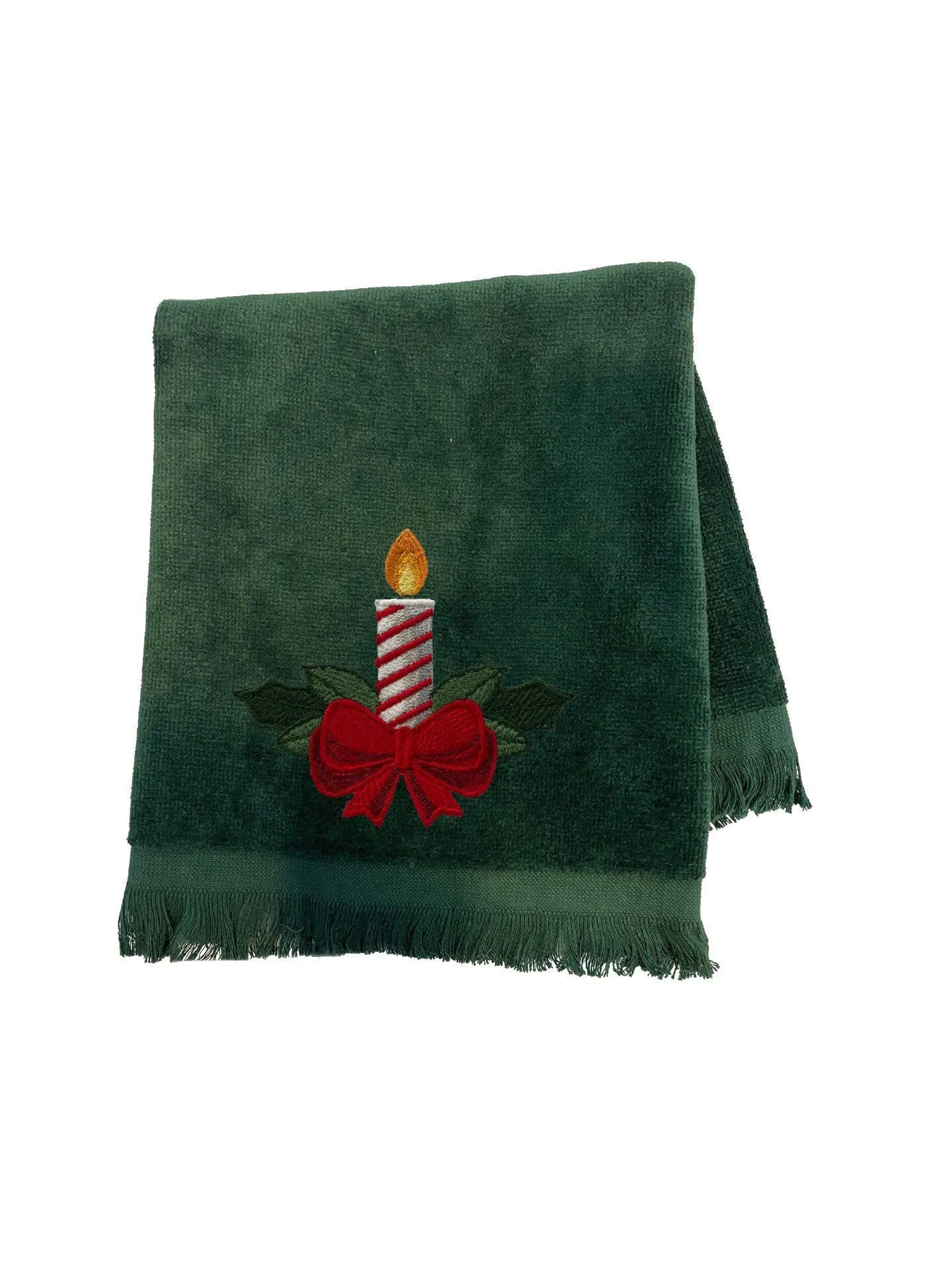 Embroidered Winter Christmas Candle Bath Towels. 100% Plush Cotton Hand or Fingertip Towel