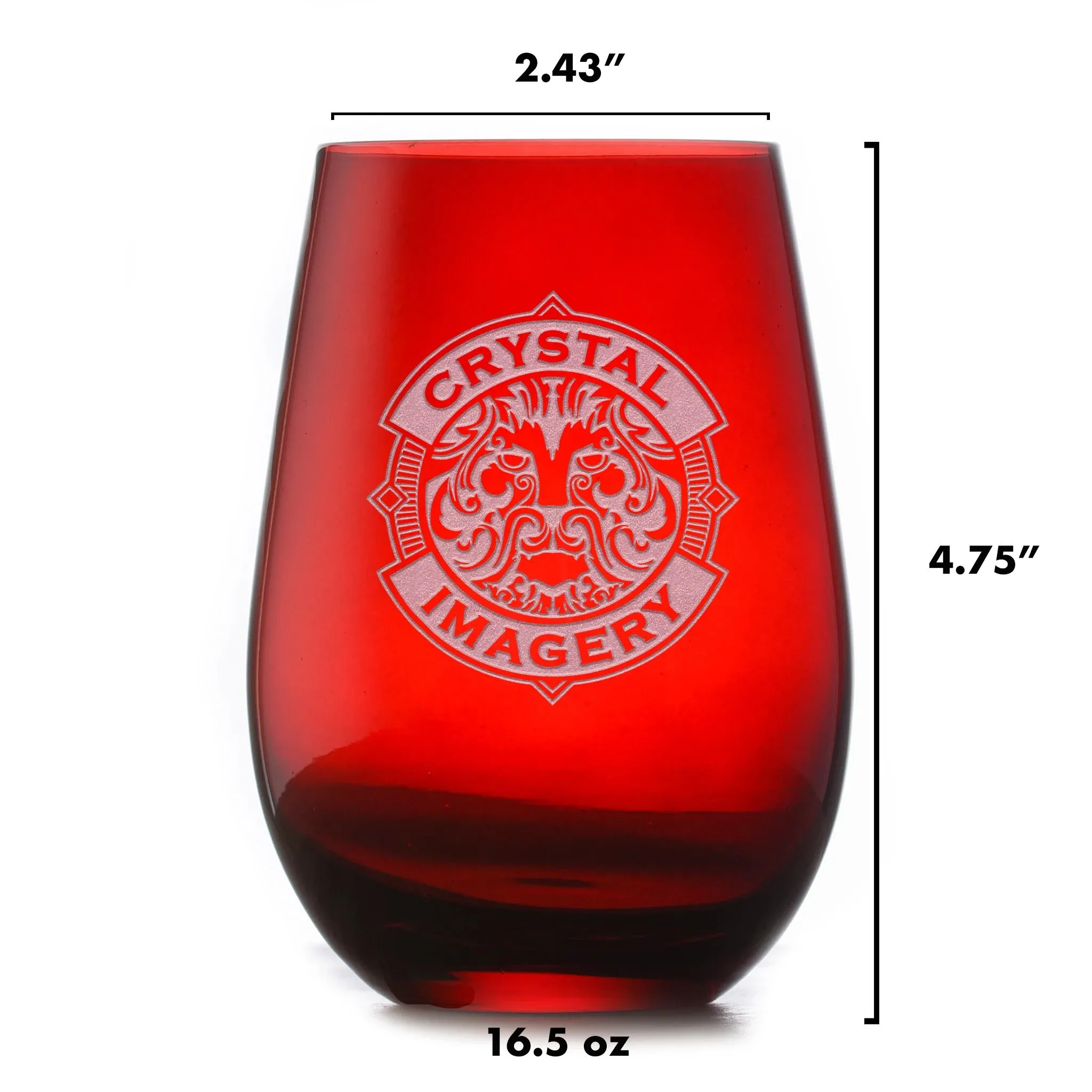 Etched Red Stemless Wine Glass Tumbler by Crystal Imagery