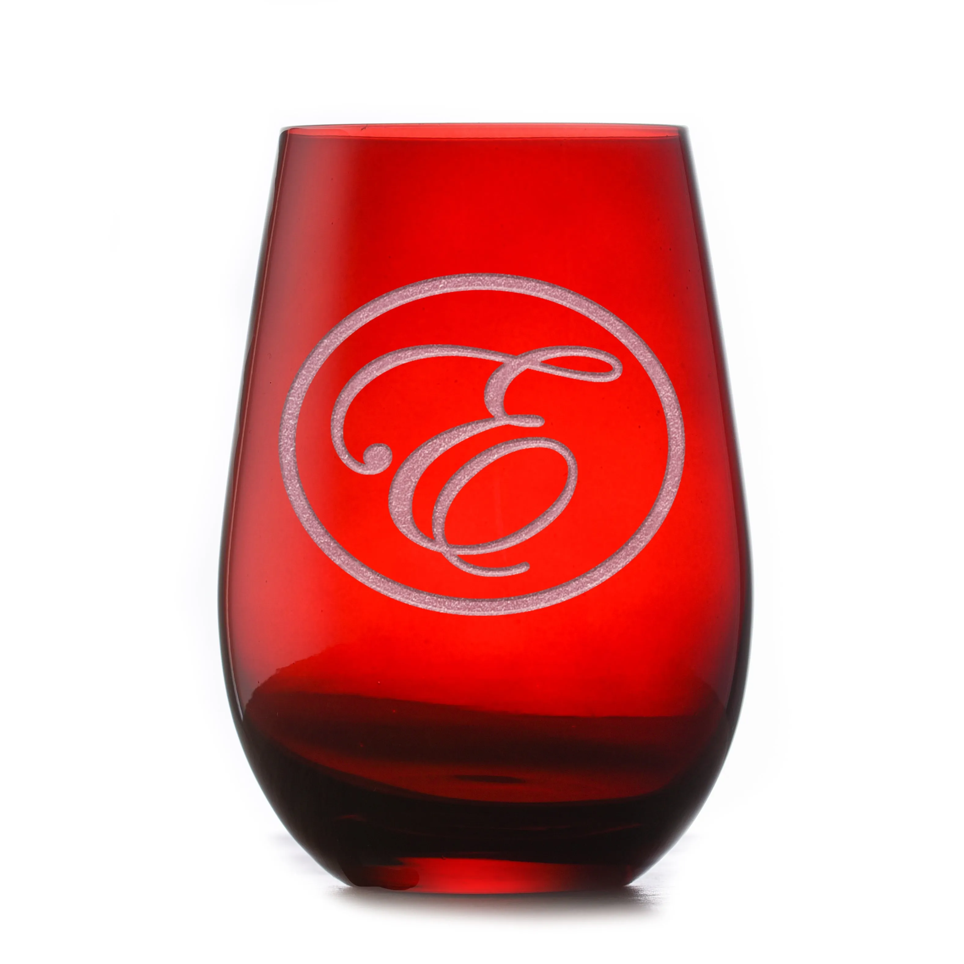 Etched Red Stemless Wine Glass Tumbler by Crystal Imagery