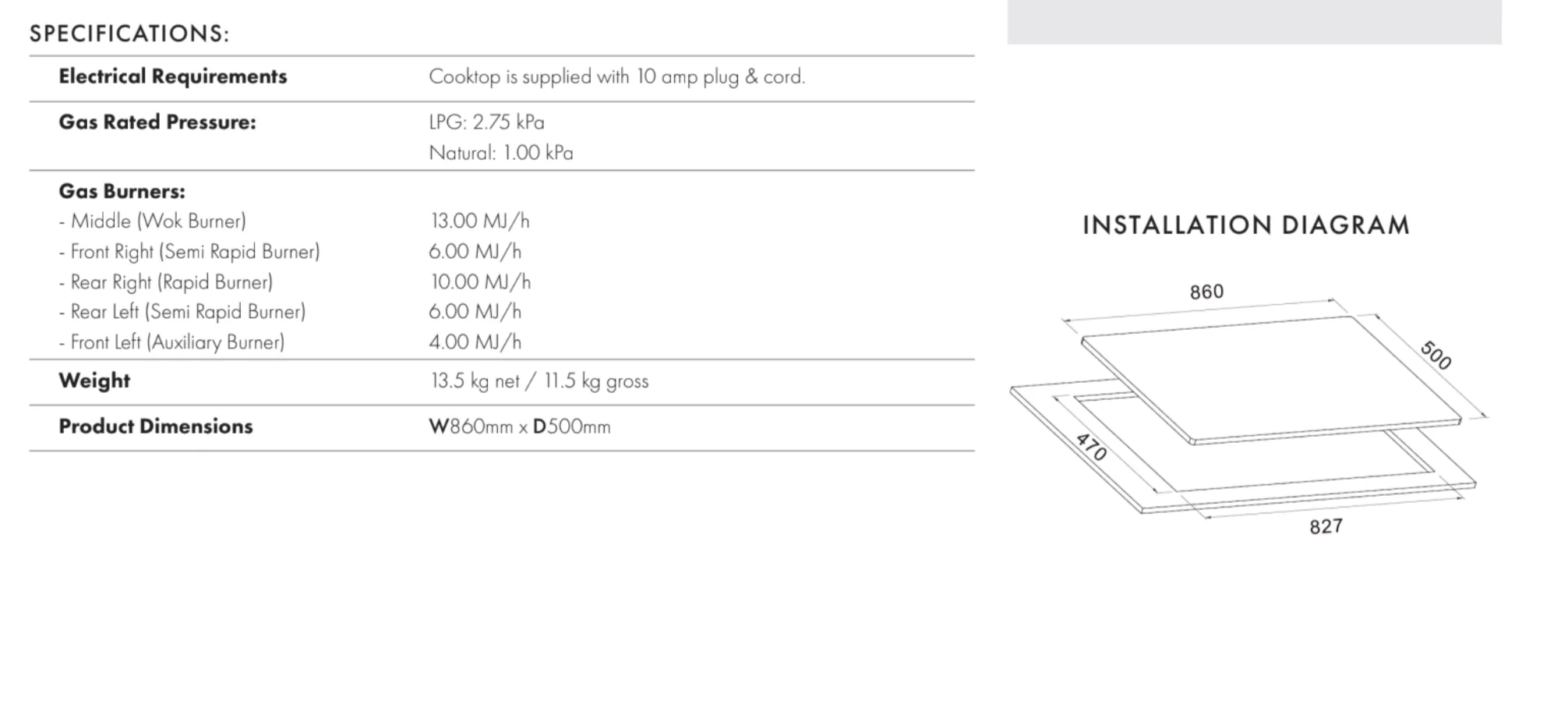 Euro Appliances ECT900GX2 90cm Stainless Steel Gas Cooktop