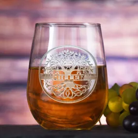 Family Tree Engraved Stemless Wine Glass