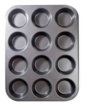 FEDDE 12 Cup Muffin Pan Non-Stick Baking Pans Easy to Clean and Perfect for Making Jumbo (Black)