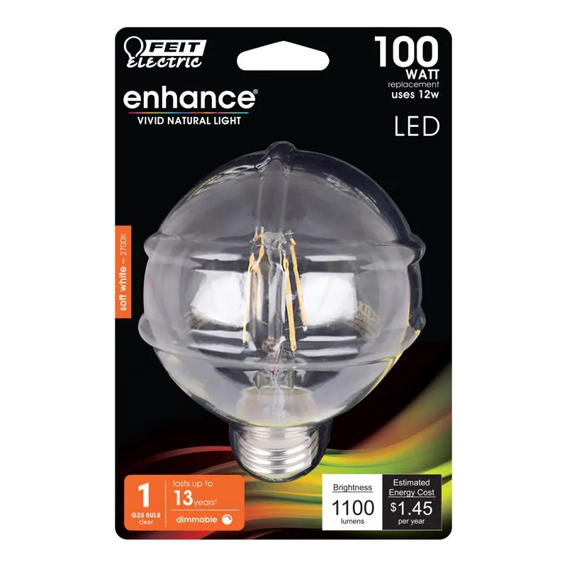 Feit LED G25 E26 (Medium) Filament LED Bulb Soft White 100 Watt Equivalence 1 pk