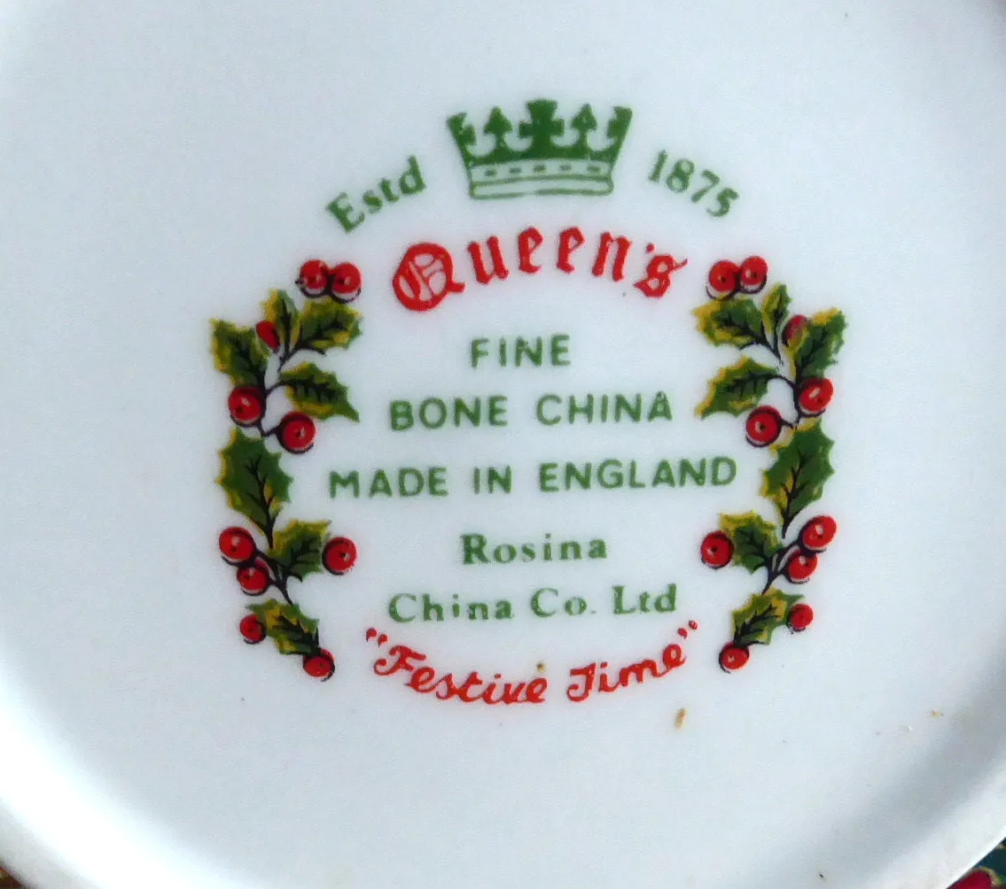 Festive Time Queen's Mug Holiday Design 1970s England Christmas Tea Rosina Christmas Tea