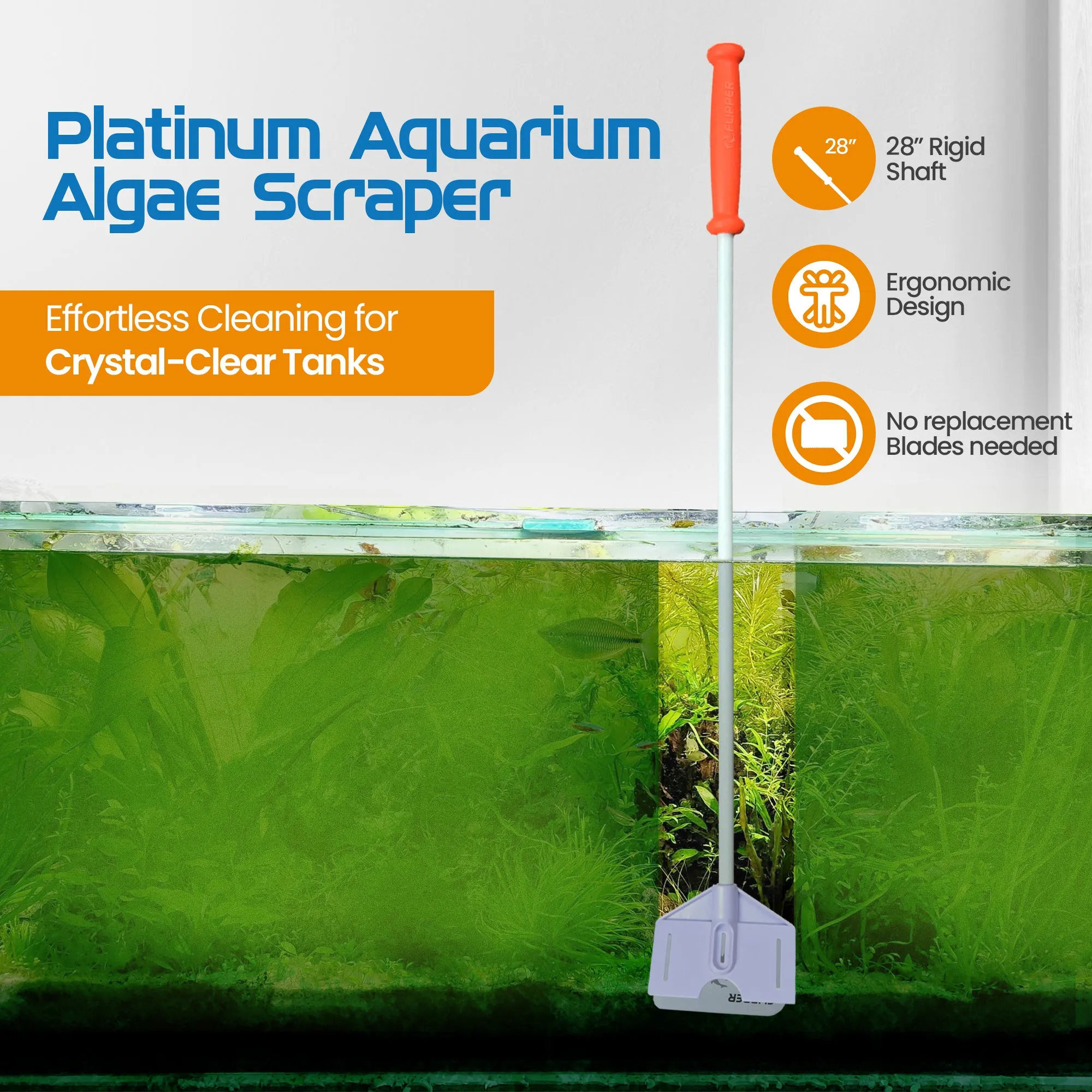 Flipper Platinum Aquarium Hand Scraper for Glass and Acrylic Tanks - 28"