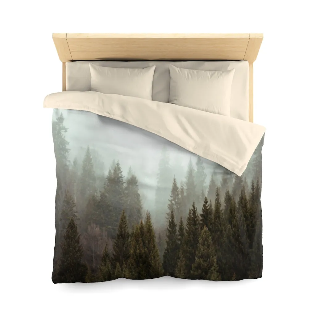 Foggy Forest Duvet Cover, Pine Trees Microfiber Full Queen Twin Unique Vibrant Bed Cover Modern Home Bedding Bedroom Décor