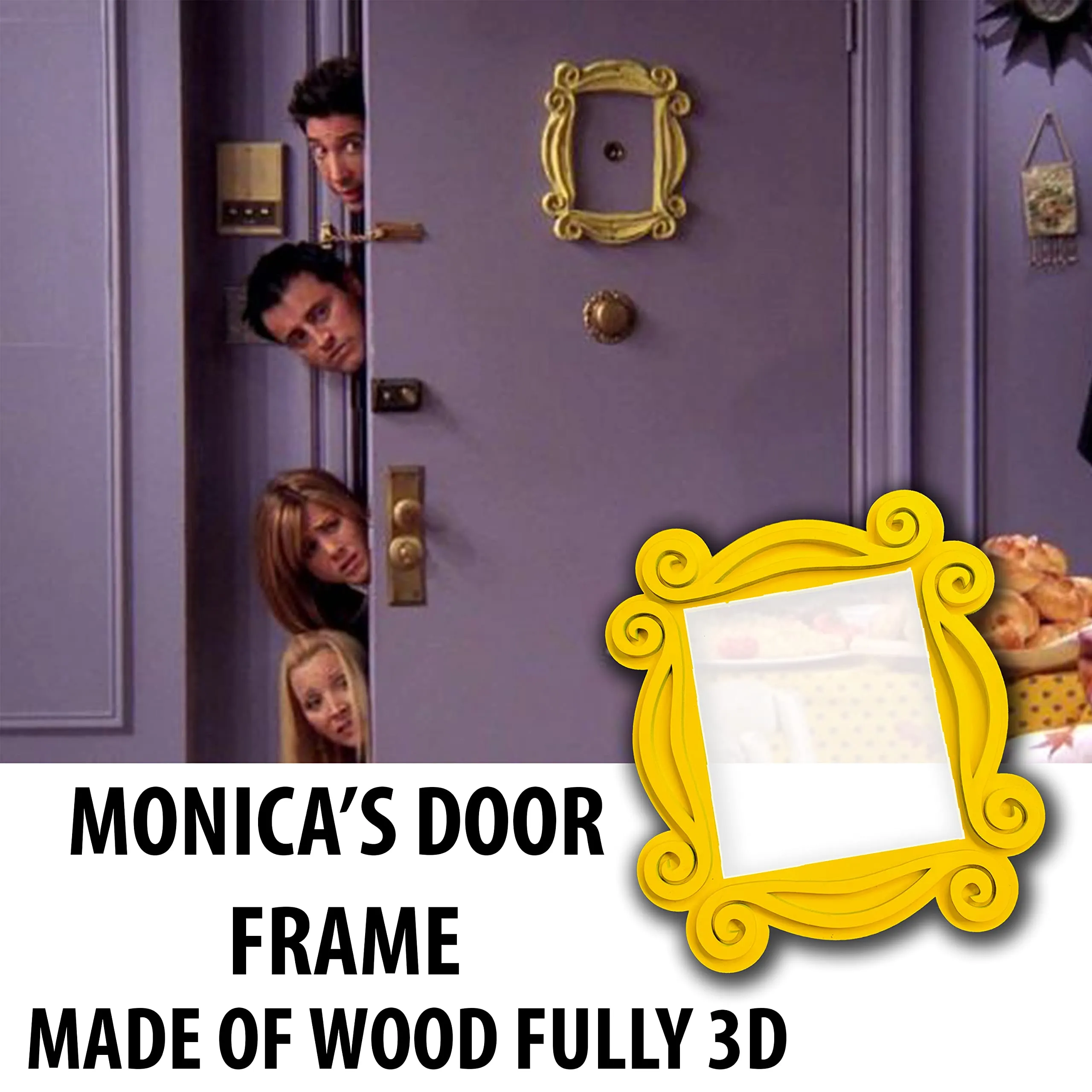 g2g_craftsupplies GLADTOGIFT Friends Peephole Frame | Friends Frame | Friends TV Show Monica apartment Peephole Frame - Wooden 3d Frame - Yellow Door Frame - Best Friend Gift (8 x 10 inches)