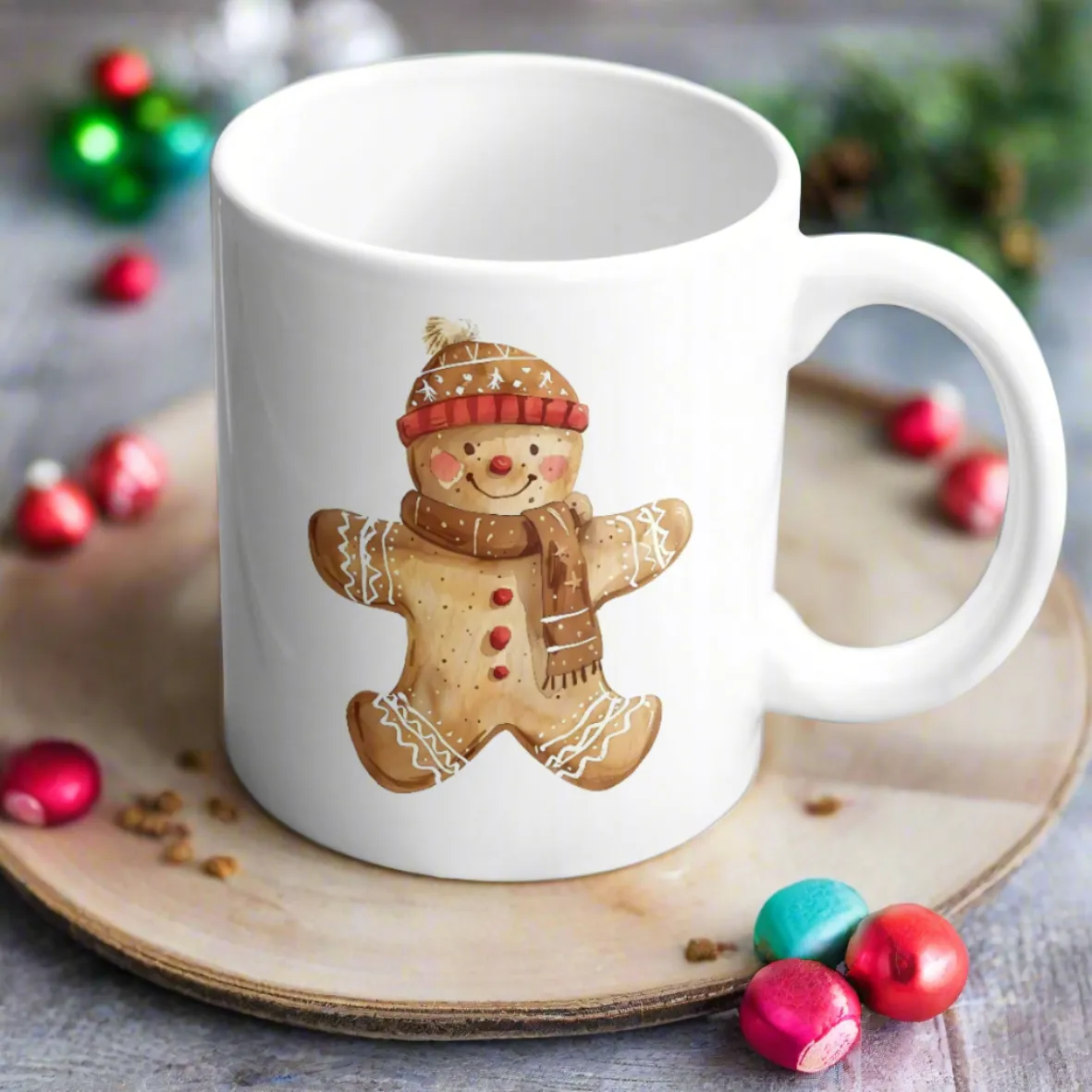 gingerbread man decorated ceramic mug - christmas gift