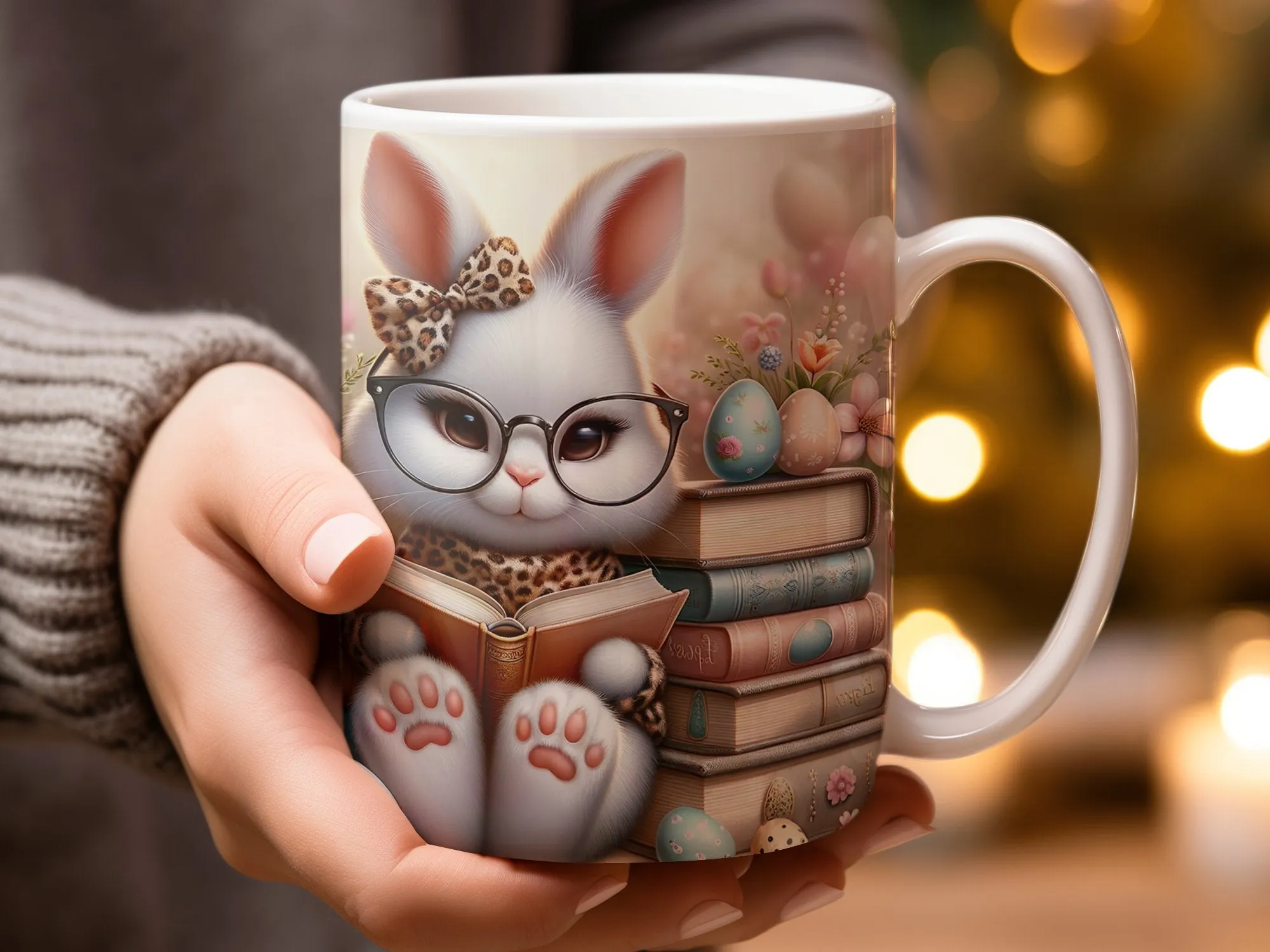 Girl Easter Bunny Reading a Book Mug, Girl Easter Mug, Cute Easter Gift for Her, Easter Gift from Daughter, Book Lover Mug