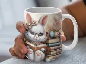 Girl Easter Bunny Reading a Book Mug, Girl Easter Mug, Cute Easter Gift for Her, Easter Gift from Daughter, Book Lover Mug