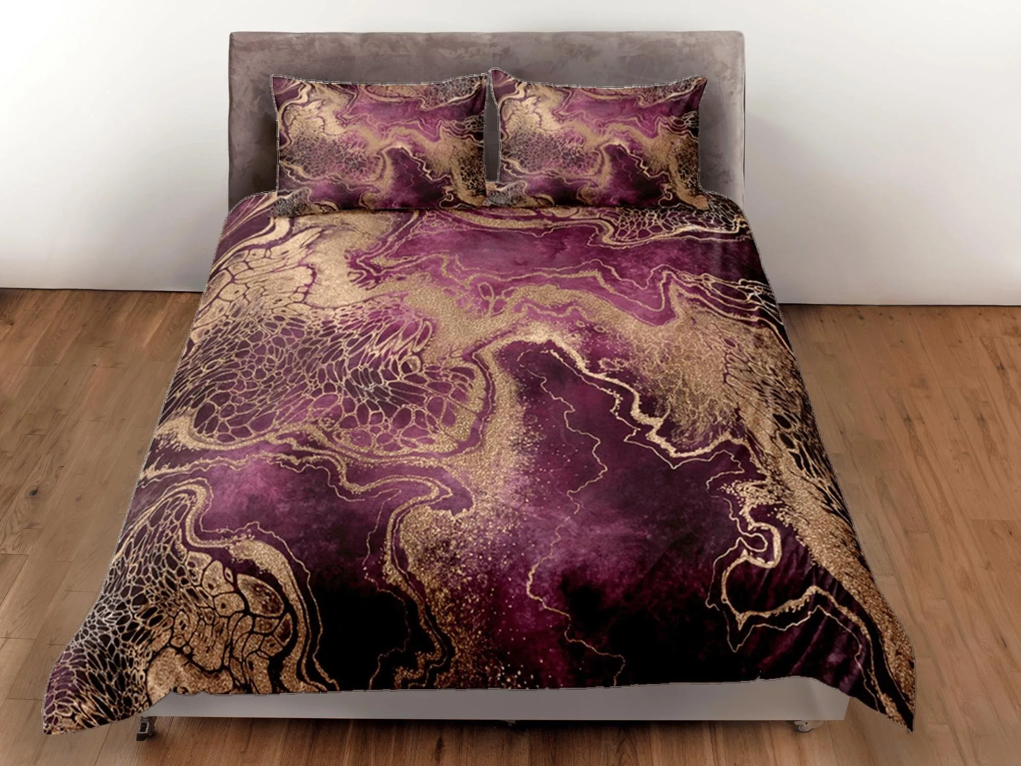 Gold Marble Swirl Violet Duvet Cover Set Colorful Bedspread, Dorm Bedding & Pillowcase, King Duvet Cover Full, Comforter Queen