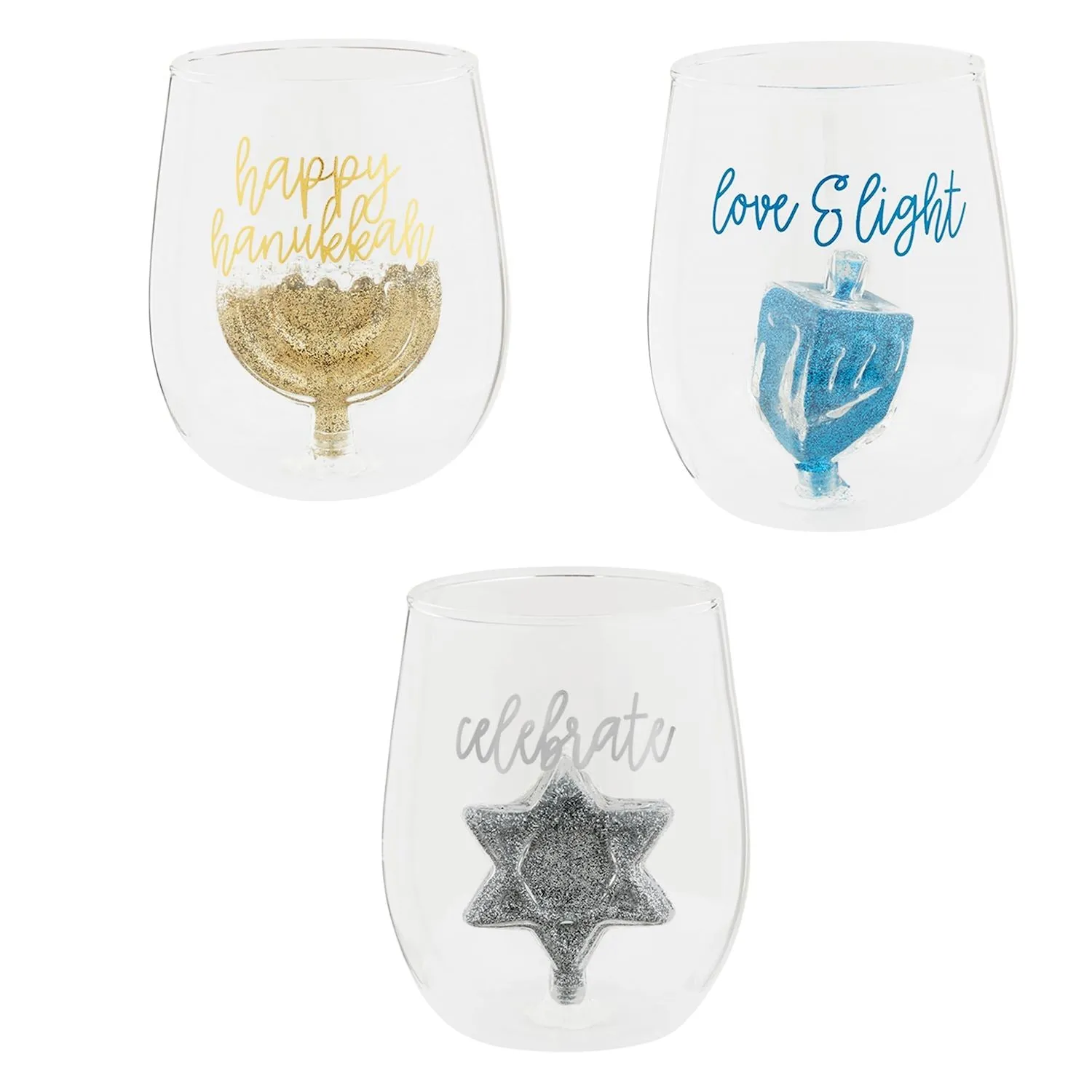 Hanukkah Glitter Wine Glasses by Mud Pie