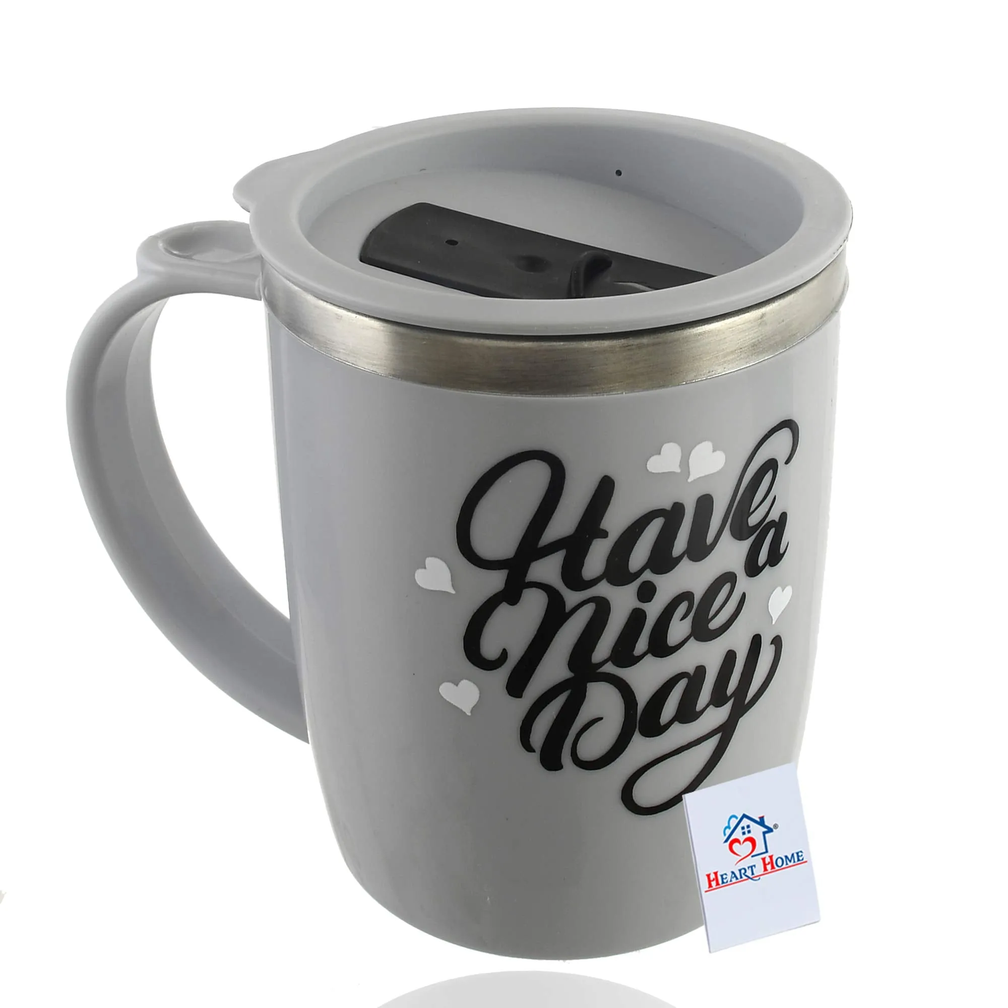 Heart Home Plastic Coffee Mug - Set of 2, Grey