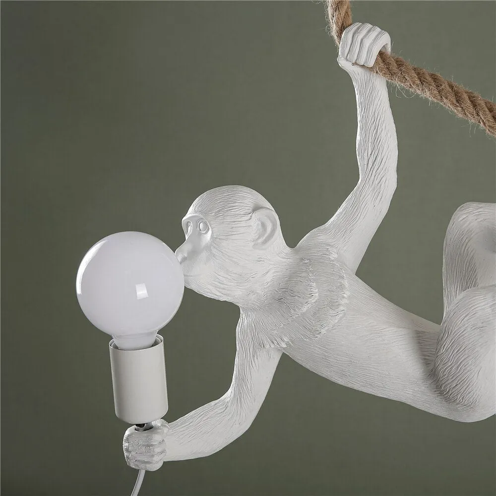 Hemp Rope Monkey Lamp for Living Room Decor - Indoor Pendant Lighting in Black and White