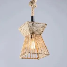 Hemp Rope Wrapped Ceiling Pendant Light - Industrial Single-Chain Design, Brown Finish