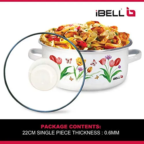 IBELL IBL ECS 206FL Decorative Enamel Ceramic Casserole with Sturdy Glass Lids, 20 cm, 2.2 L