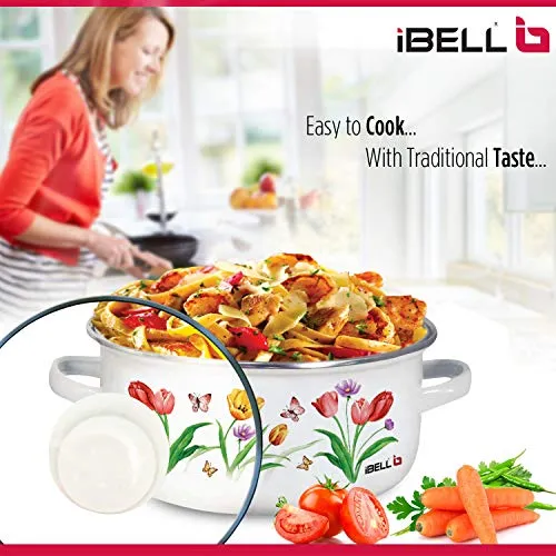 IBELL IBL ECS 206FL Decorative Enamel Ceramic Casserole with Sturdy Glass Lids, 20 cm, 2.2 L