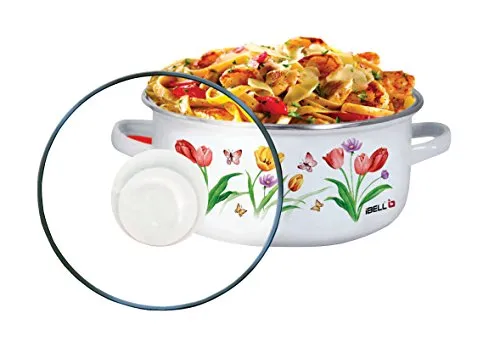 IBELL IBL ECS 206FL Decorative Enamel Ceramic Casserole with Sturdy Glass Lids, 20 cm, 2.2 L