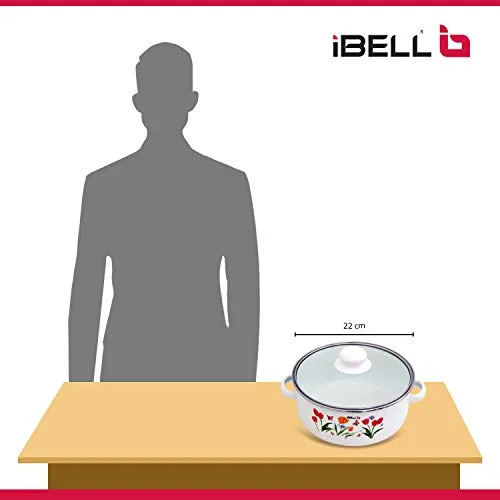 IBELL IBL ECS 206FL Decorative Enamel Ceramic Casserole with Sturdy Glass Lids, 20 cm, 2.2 L