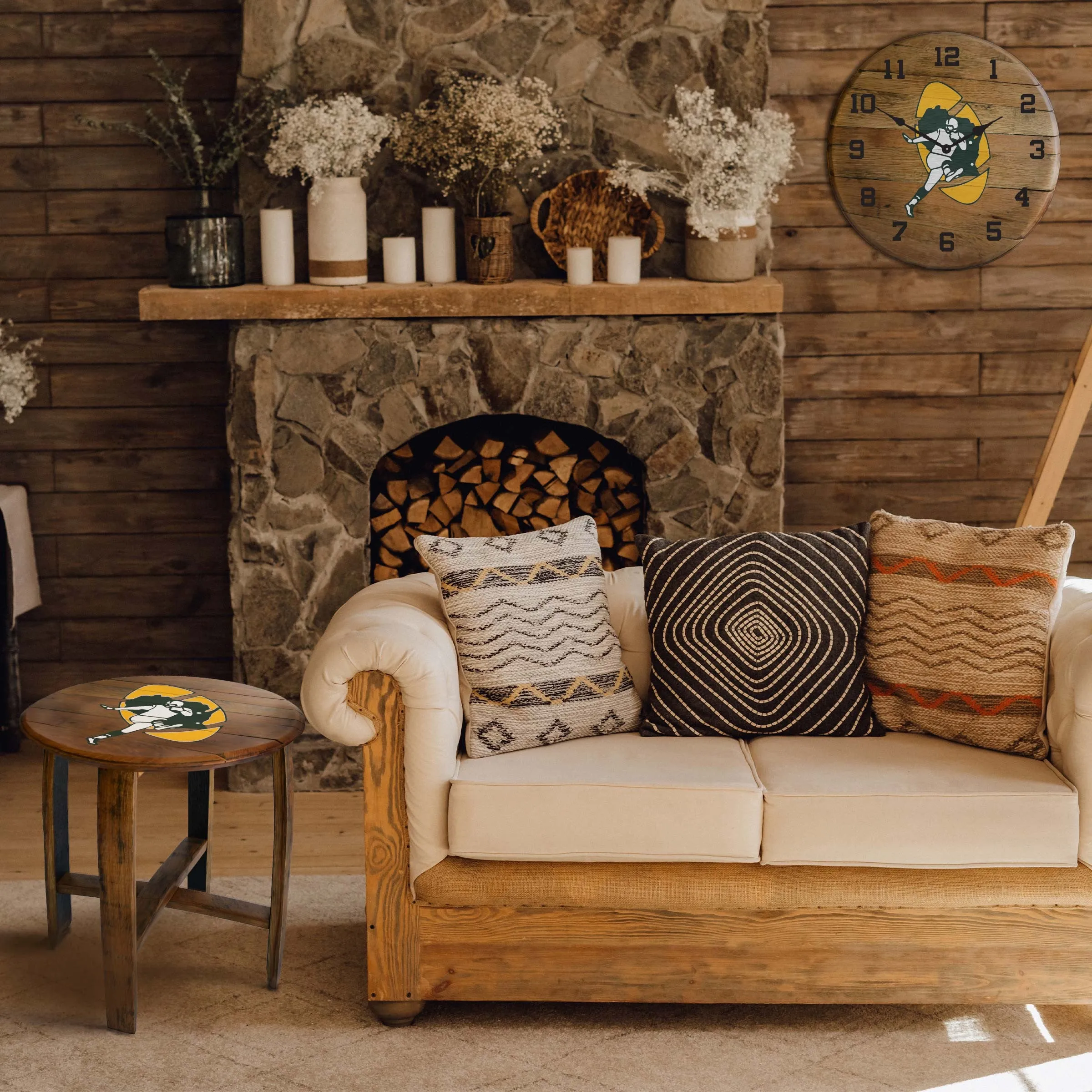 Imperial Green Bay Packers Oak Barrel Table