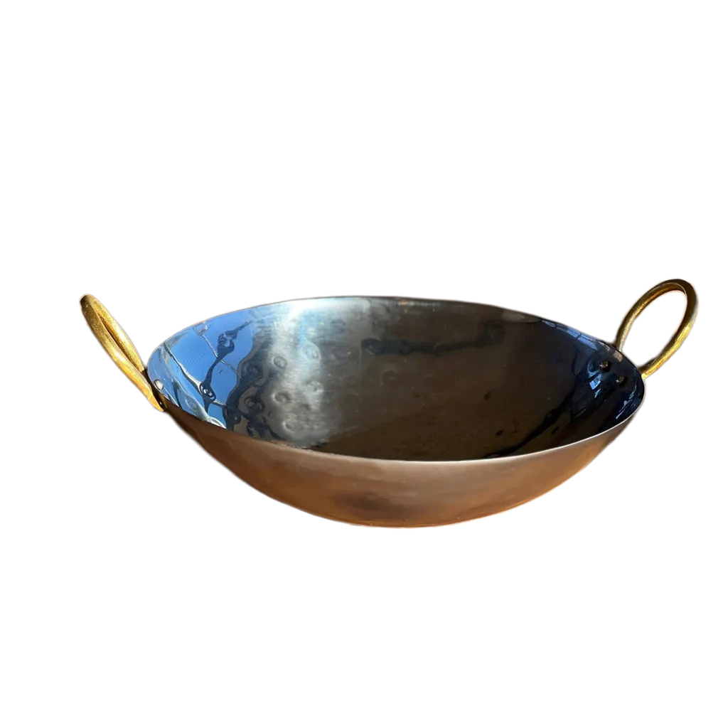 Indian Kadai Steel Wok with Brass Handles