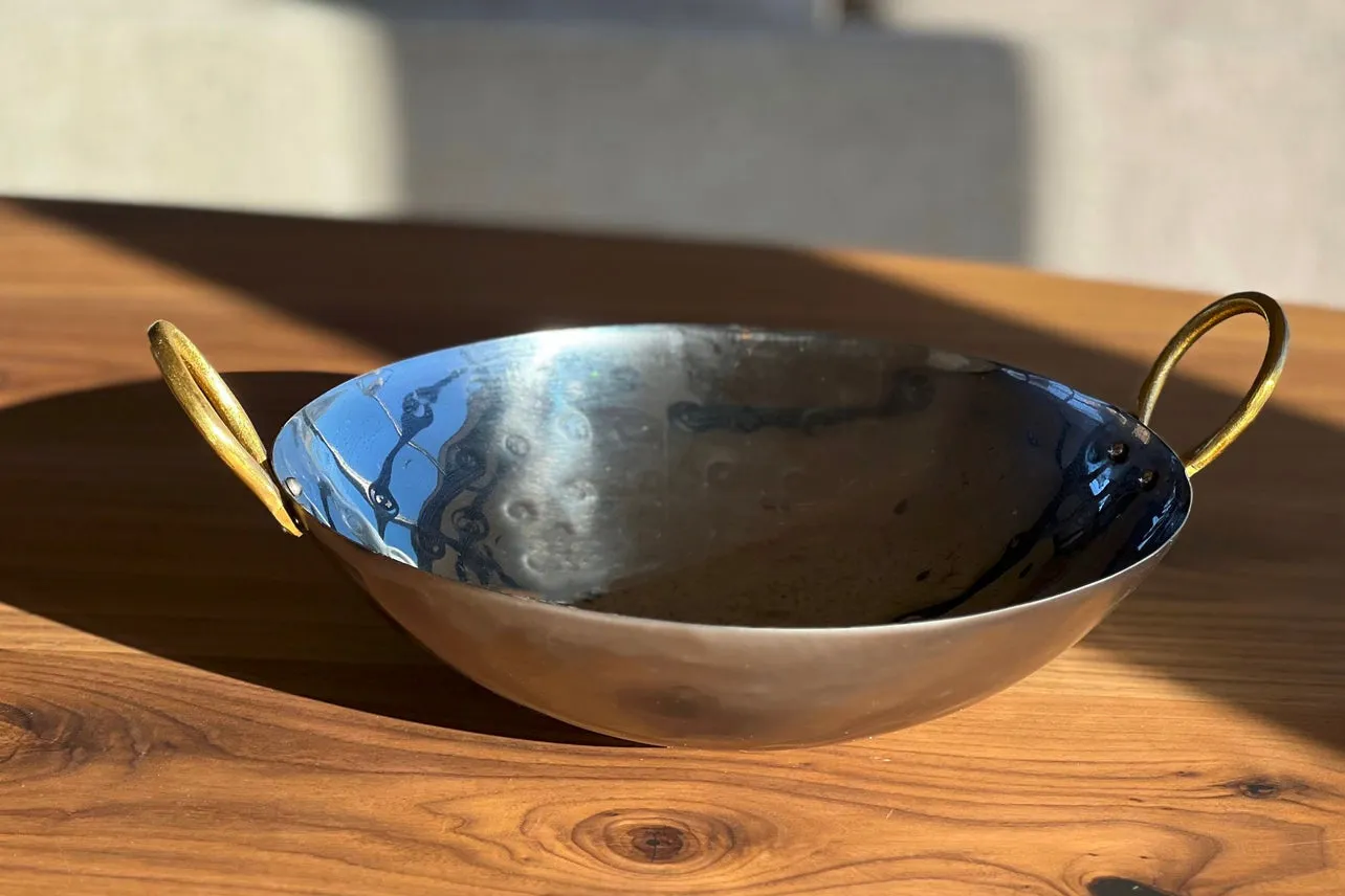 Indian Kadai Steel Wok with Brass Handles