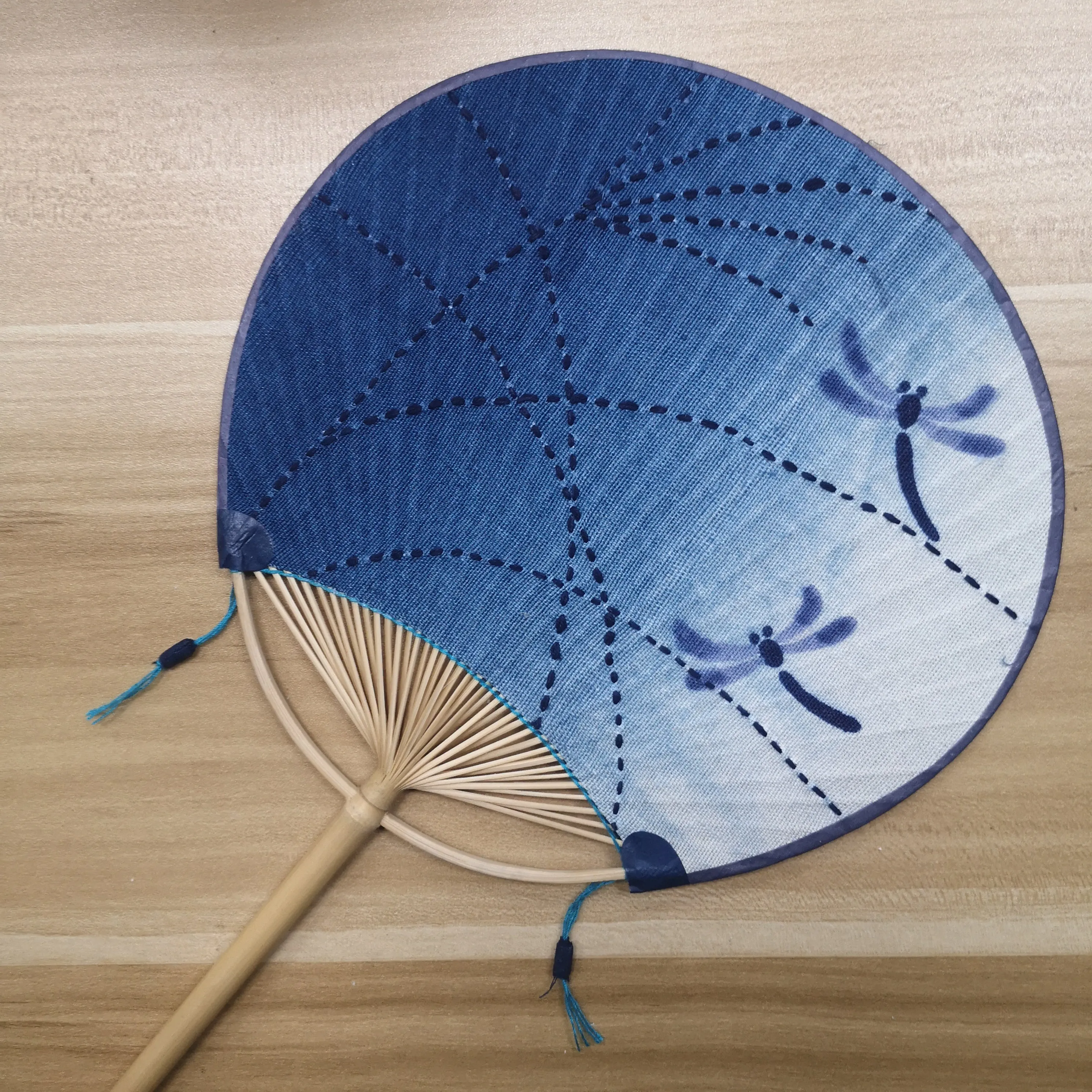 Indigo Paddle Hand Fan 【Dragonfly】