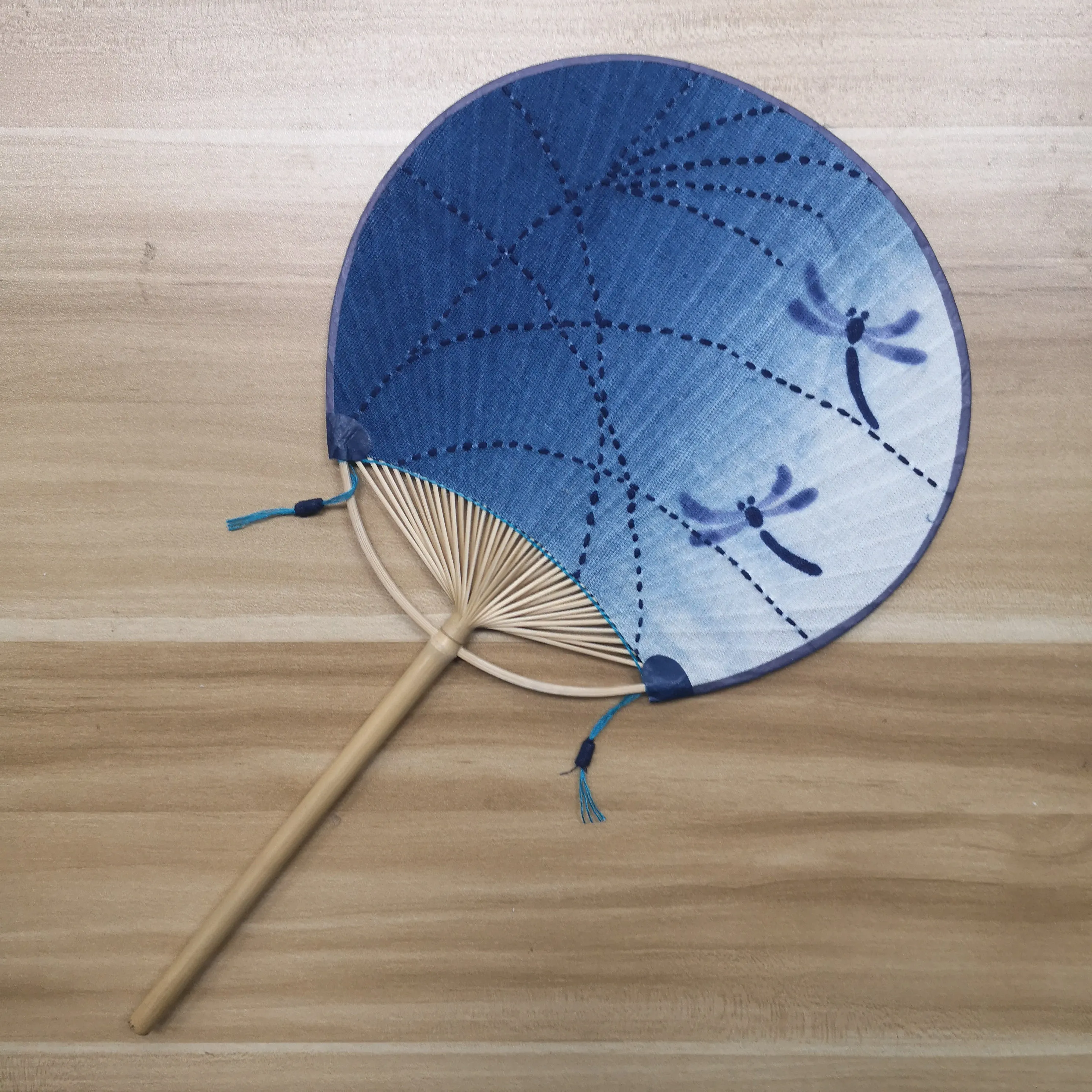 Indigo Paddle Hand Fan 【Dragonfly】