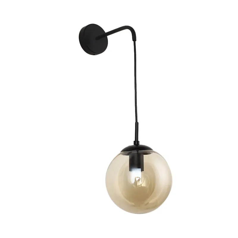 Industrial Amber Glass Wall Lamp - 1 Light Globe Sconce Light Fixture in Black/Brass for Living Room