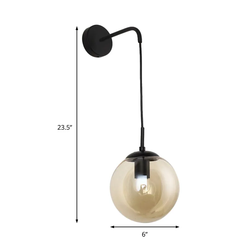 Industrial Amber Glass Wall Lamp - 1 Light Globe Sconce Light Fixture in Black/Brass for Living Room