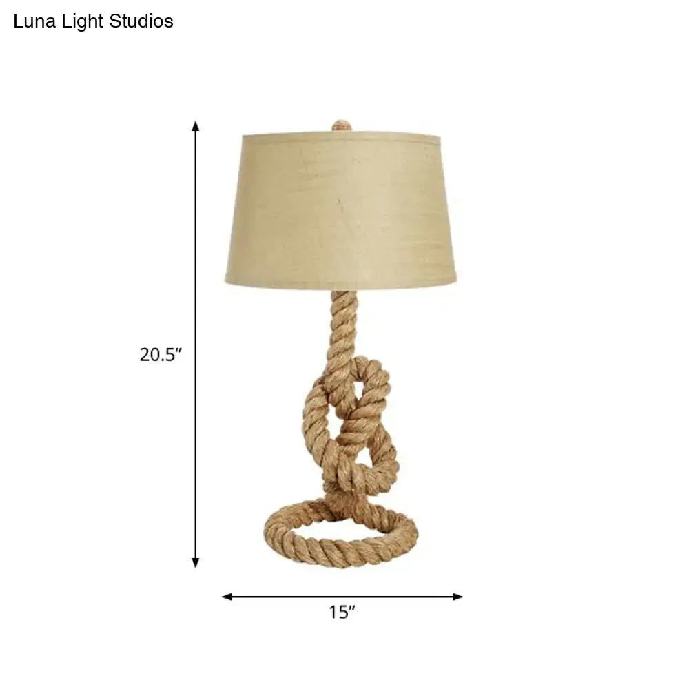 Industrial Barrel Desk Lamp with Coarse Knots Rope Base - Fabric White, 1 Head - Perfect for Living Room