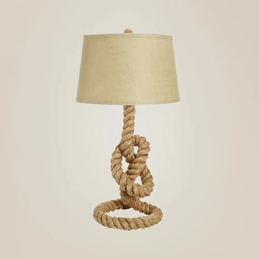 Industrial Barrel Desk Lamp with Coarse Knots Rope Base - Fabric White, 1 Head - Perfect for Living Room