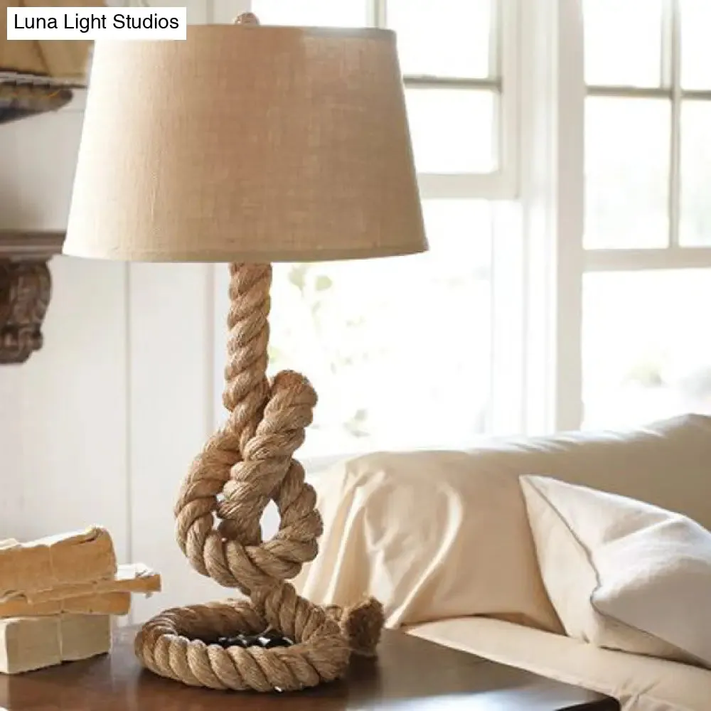 Industrial Barrel Desk Lamp with Coarse Knots Rope Base - Fabric White, 1 Head - Perfect for Living Room