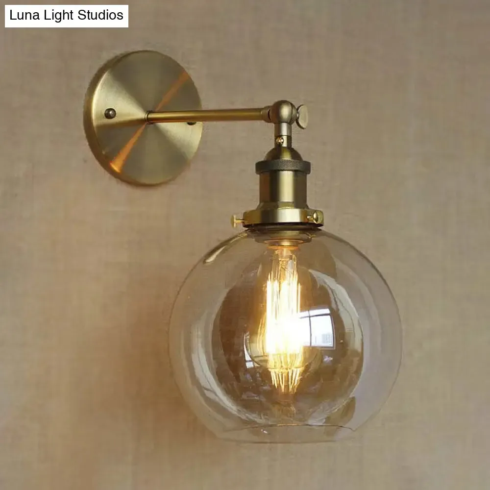 Industrial Clear Glass Globe Wall Sconce for Bedroom Lighting