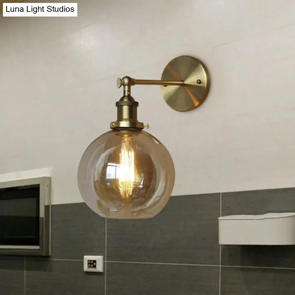 Industrial Clear Glass Globe Wall Sconce for Bedroom Lighting