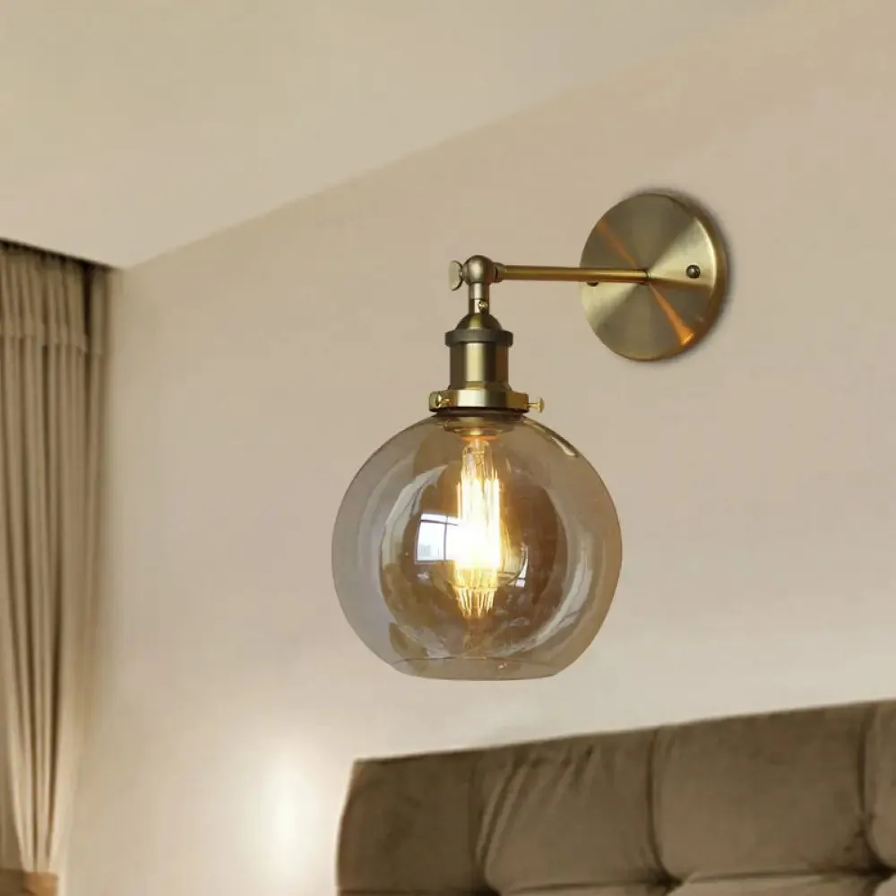 Industrial Clear Glass Globe Wall Sconce for Bedroom Lighting